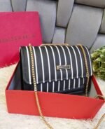 Striped Shoulder Bag with Gold Chain Detailing by Charles & Keith