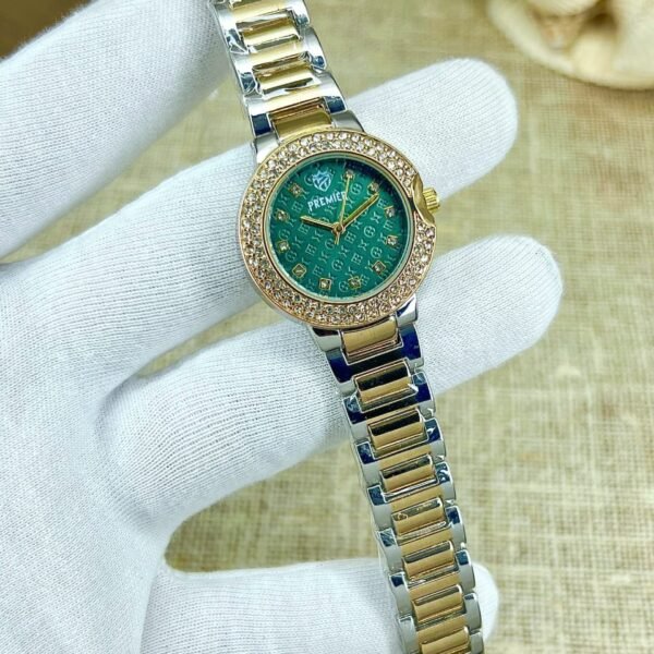 Luxury Women’s Round Dial Crystal Watch with Steel Strap