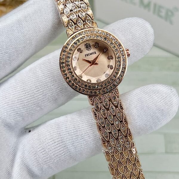 Elegant Women’s Crystal Round Dial Watch with Dual Tone Steel Bracelet