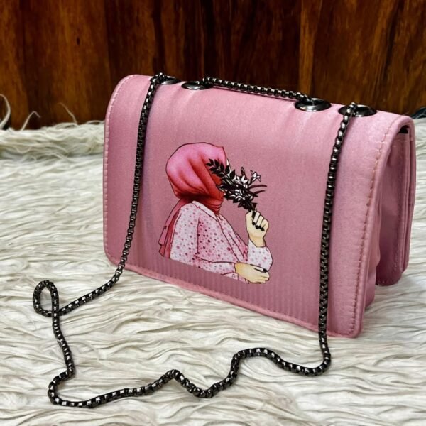 Stylish Shoulder Bag with Artistic Girl Print and Chain Strap