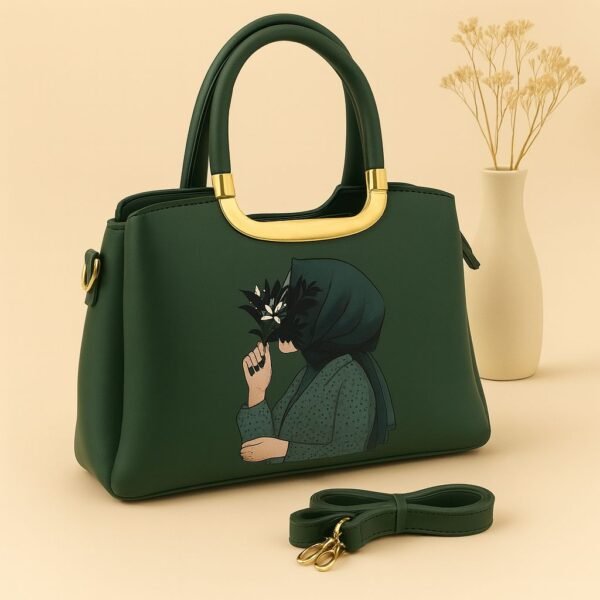 Trendy Handbag with Artistic Girl Print and Detachable Strap