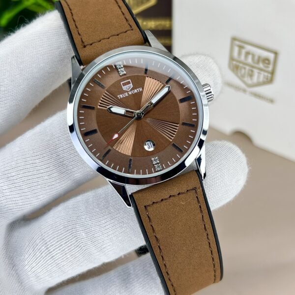 True Worth Classic Leather Strap Analog Wrist Watch for Men