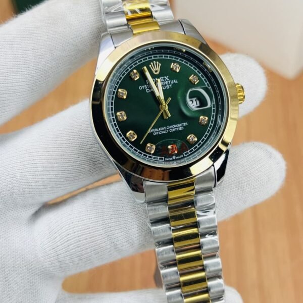 Luxury Men’s Two-Tone Wrist Watch with Black Dial and Date Display