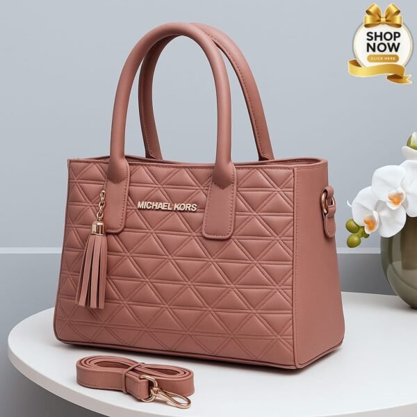 Luxury Quilted Tote Handbag with Tassel Charm and Detachable Strap