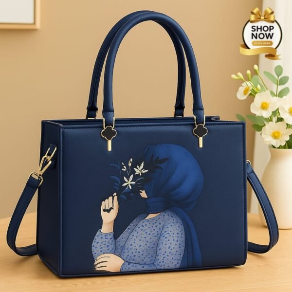 Trendy Artistic Tote Handbag with Floral Girl Print & Detachable Strap