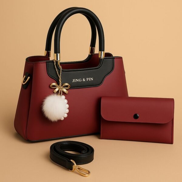 Elegant Jing & Pin Handbag Set with Decorative Keychain & Pouch