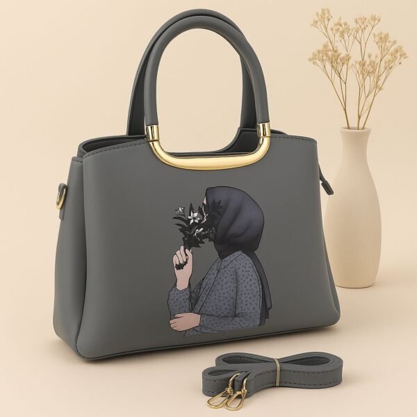 Trendy Handbag with Artistic Girl Print and Detachable Strap
