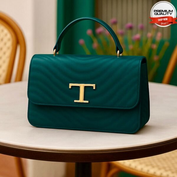 Luxury Quilted Top Handle Handbag with Signature T Logo Clasp