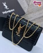 Luxury Croc-Textured Shoulder Bag for Women with Gold Chain