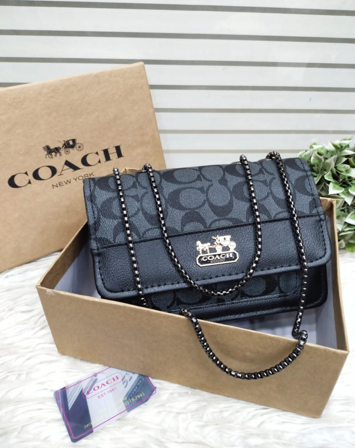 Coach Signature Chain Shoulder Bag with Embossed Logo