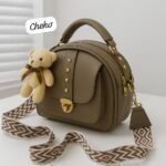 Premium Crossbody Bag with Gold Accents & Teddy Keychain