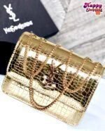 Luxury Croc-Textured Shoulder Bag for Women with Gold Chain