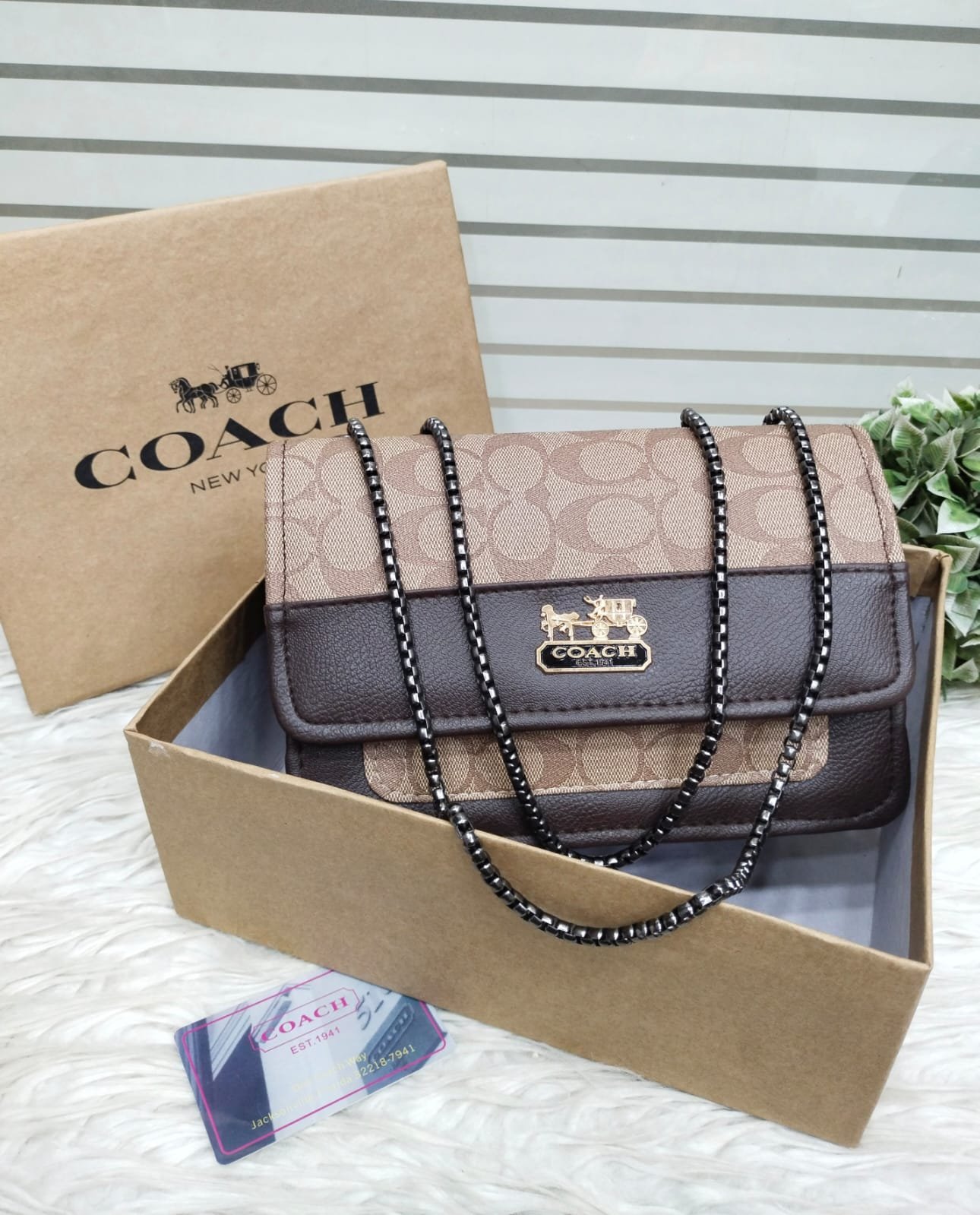 Coach Signature Chain Shoulder Bag with Embossed Logo Coach Signature Chain Shoulder Bag with Embossed Logo