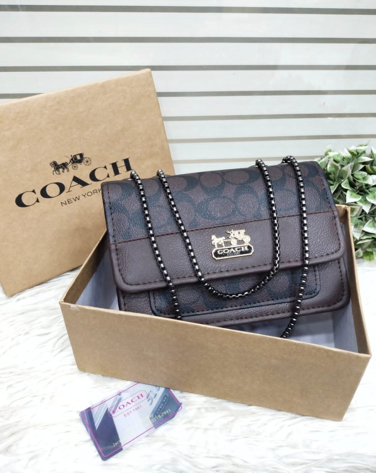 Coach Signature Chain Shoulder Bag with Embossed Logo