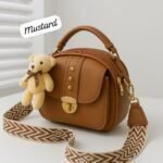 Premium Crossbody Bag with Gold Accents & Teddy Keychain