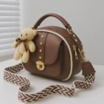 Premium Crossbody Bag with Gold Accents & Teddy Keychain