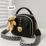 Premium Crossbody Bag with Gold Accents & Teddy Keychain
