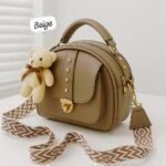 Premium Crossbody Bag with Gold Accents & Teddy Keychain