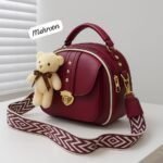 Premium Crossbody Bag with Gold Accents & Teddy Keychain