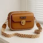 Trendy Designer Mini Crossbody Bag With Front Pocket & Gold Lock