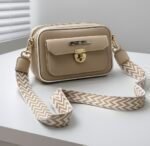 Trendy Designer Mini Crossbody Bag With Front Pocket & Gold Lock