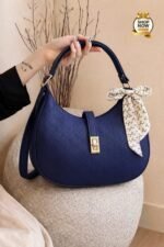 Monogram Embossed Shoulder Bag With Patterned Scarf Accent