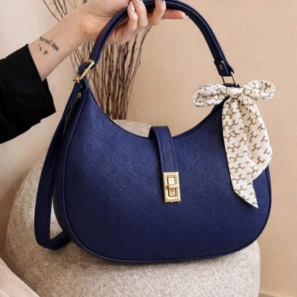 Monogram Embossed Shoulder Bag With Patterned Scarf Accent