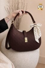 Monogram Embossed Shoulder Bag With Patterned Scarf Accent