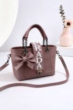 Bow Accent Embroidered Handbag With Chain Strap