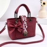Bow Accent Embroidered Handbag With Chain Strap
