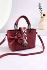 Bow Accent Embroidered Handbag With Chain Strap