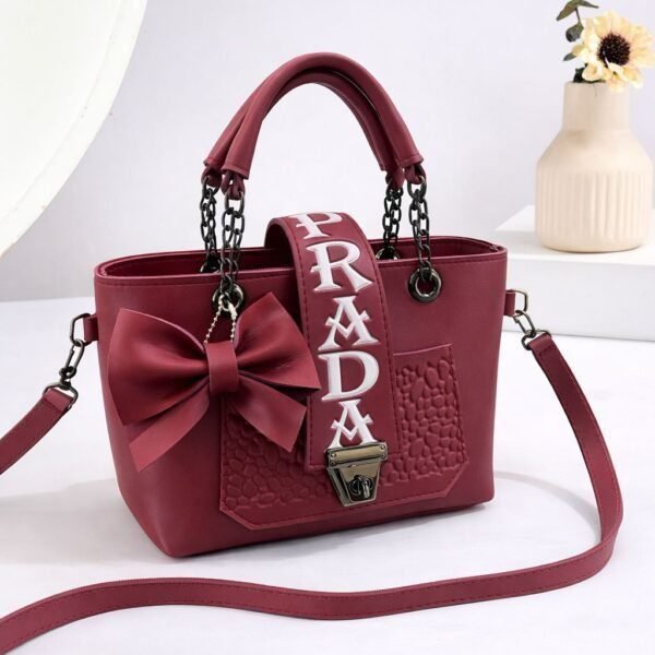 Bow Accent Embroidered Handbag With Chain Strap