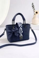 Bow Accent Embroidered Handbag With Chain Strap