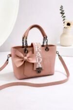 Bow Accent Embroidered Handbag With Chain Strap