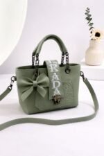 Bow Accent Embroidered Handbag With Chain Strap