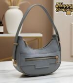Crescent Textured Hobo Bag With Multi Zip Accents