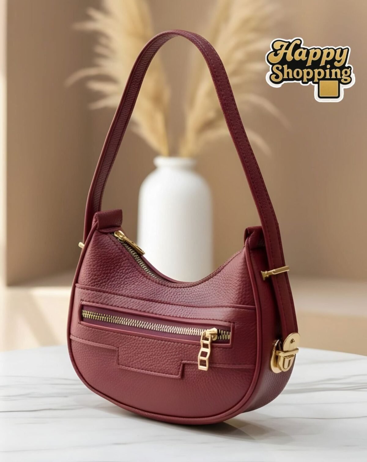 Crescent Textured Hobo Bag With Multi Zip Accents