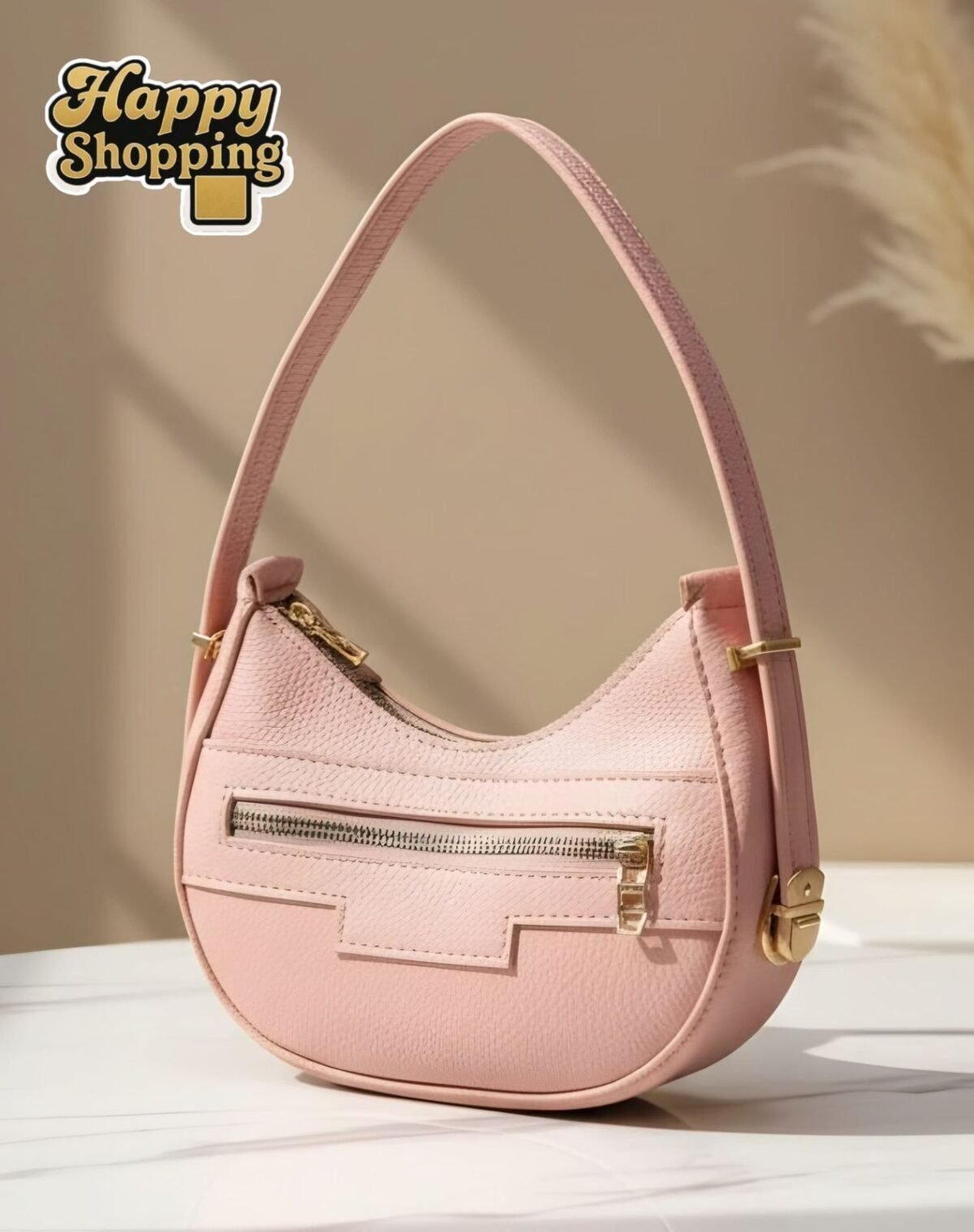 Crescent Textured Hobo Bag With Multi Zip Accents