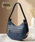 Crescent Textured Hobo Bag With Multi Zip Accents