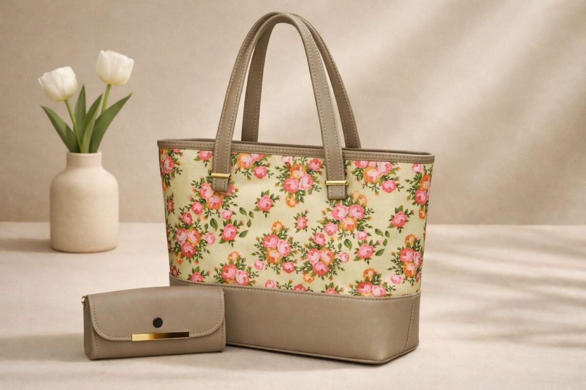 Vintage Bloom Tote & Matching Accessory Clutch Set