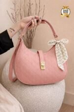 Monogram Embossed Shoulder Bag With Patterned Scarf Accent