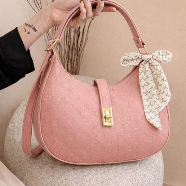 Monogram Embossed Shoulder Bag With Patterned Scarf Accent