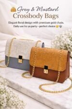 Embossed Nature Motif Crossbody Bag With Elegant Gold Chain