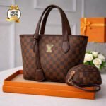 Checkered Women’s Tote Handbag with Matching Pouch