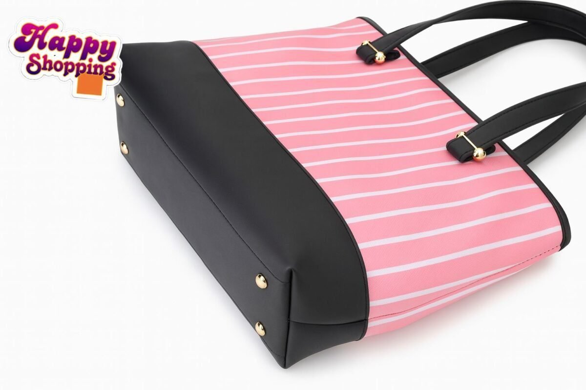 Stylish Striped Tote Bag with Matching Chain Shoulder Purse