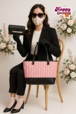 Stylish Striped Tote Bag with Matching Chain Shoulder Purse