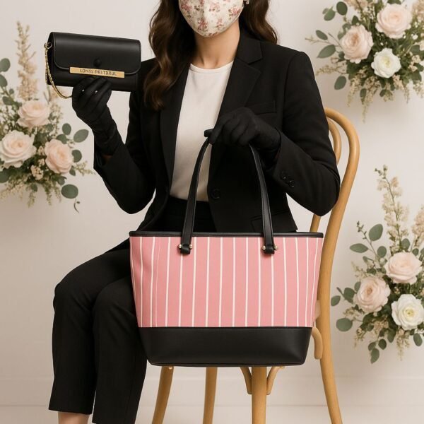 Stylish Striped Tote Bag with Matching Chain Shoulder Purse