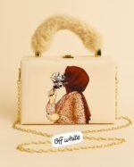 Elegant Handcrafted Box Clutch for Women with Faux Fur Handle and Gold Chain Strap