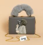 Elegant Handcrafted Box Clutch for Women with Faux Fur Handle and Gold Chain Strap