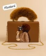 Elegant Handcrafted Box Clutch for Women with Faux Fur Handle and Gold Chain Strap